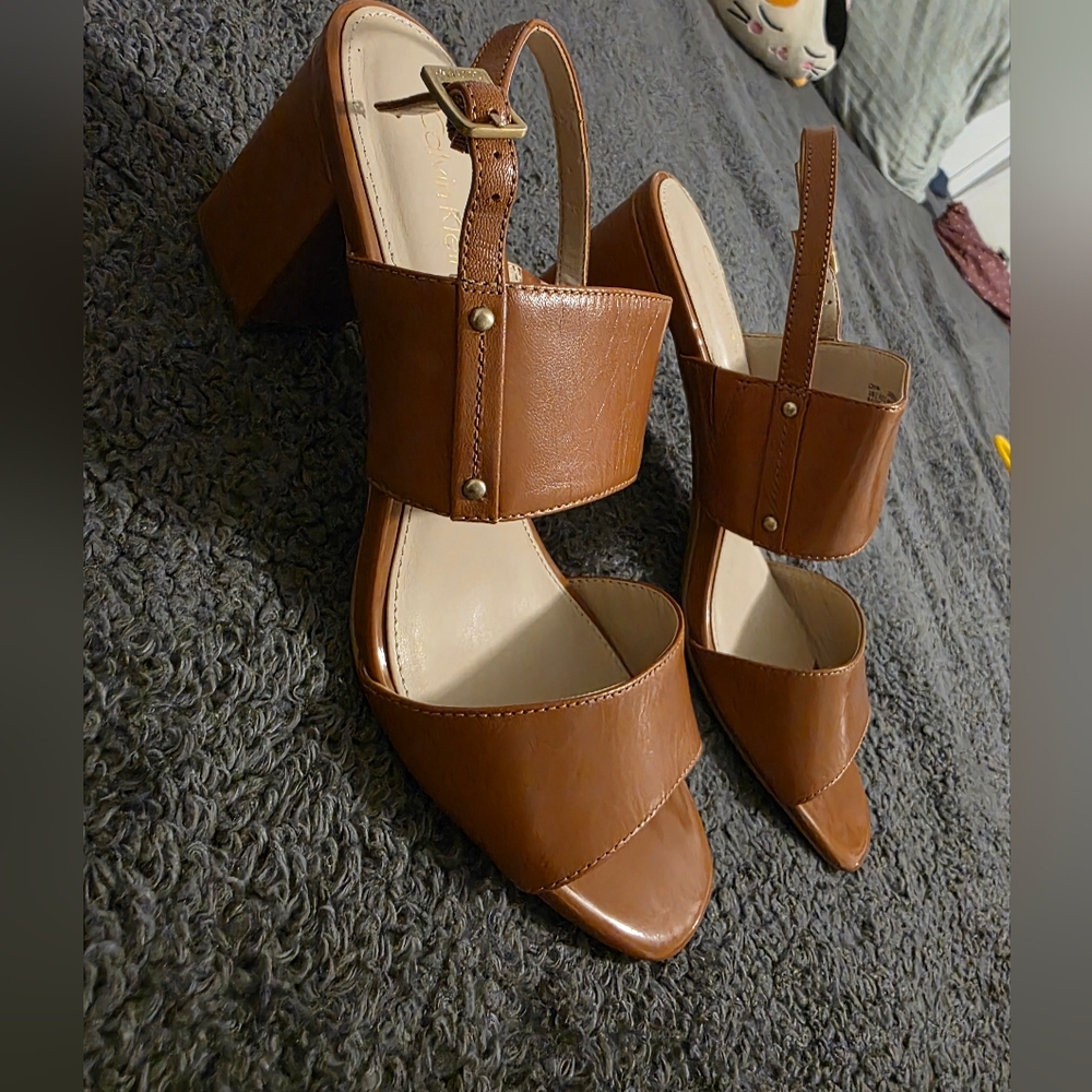 Calvin Klein Tan Block Heel Sandals